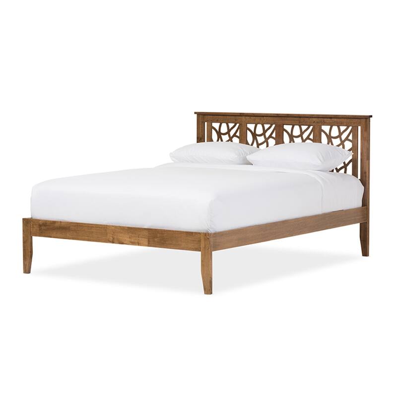 Modern Platform Bed - Contemporary Wood Bed Frame, Walnut Brown, Solid Rubberwood Construction