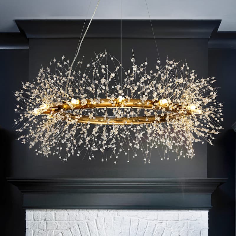 Modern Firework Crystal Chandelier for Dining Room and Living Room Bulb Included - W 39.4" - Antique Bronze