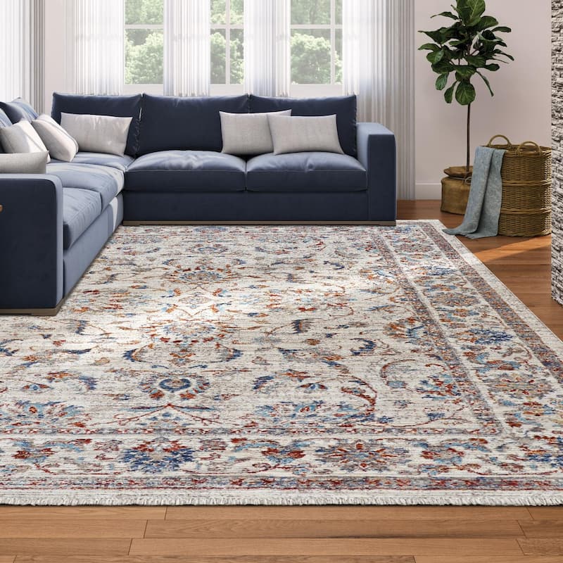 Dream Decor Rugs Remnier Floral Trabriz Antique Cream Fringed Area Rug
