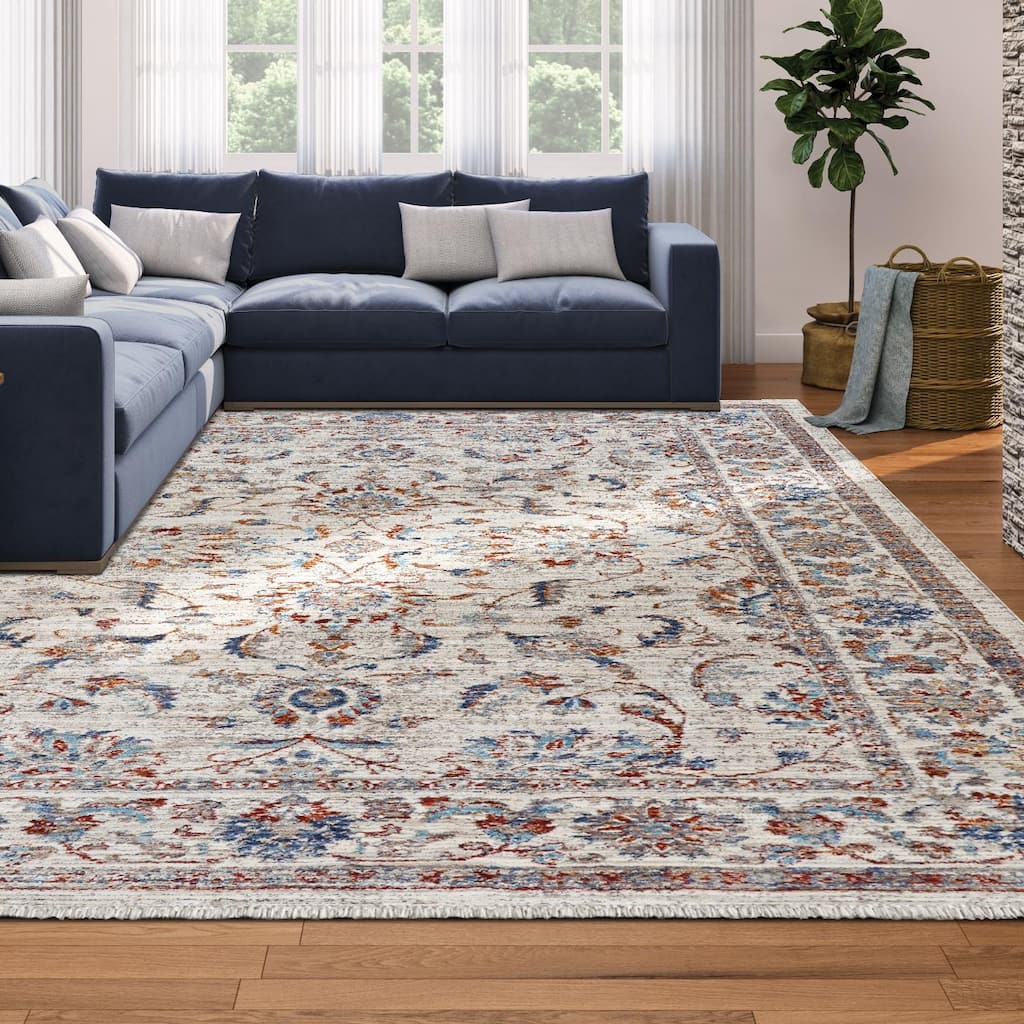 Dream Decor Rugs Remnier Floral Trabriz Antique Cream Fringed Area Rug