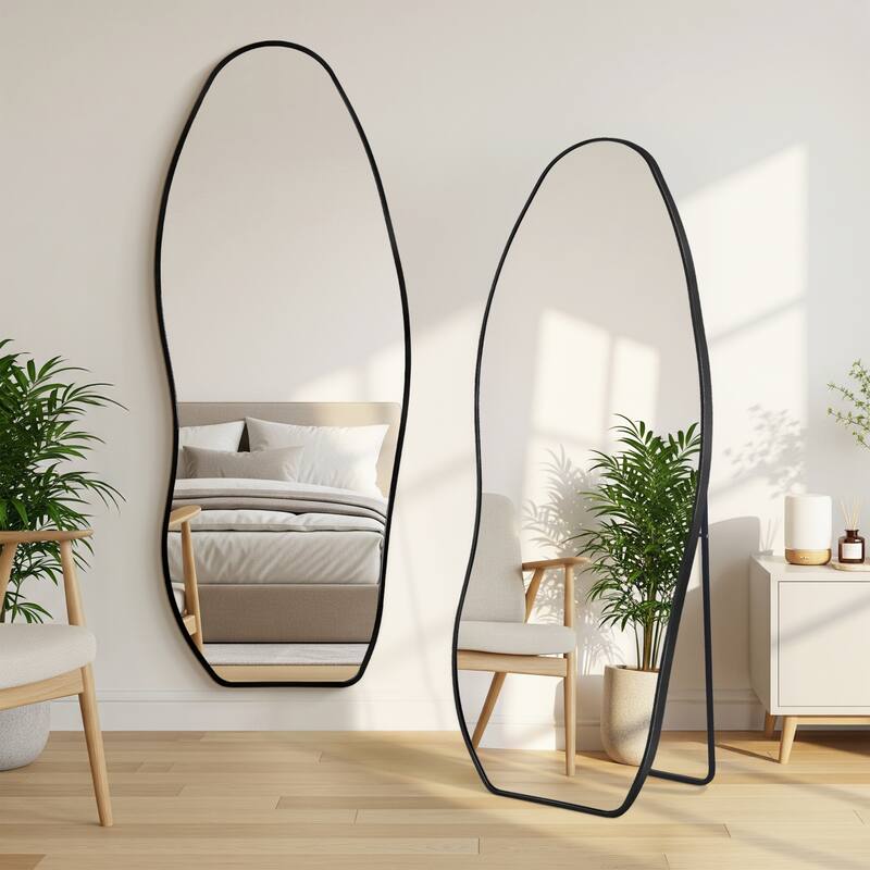 Aluminum Alloy Irregular Full-Length Floor Mirror-Freestanding, Wall-Mounted or Leaning - 24x63