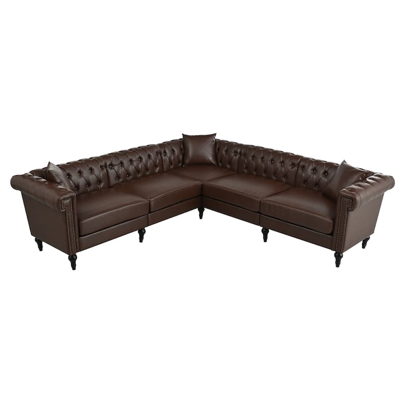 GDFStudio - Belmont 99" L-Shaped Reversible Chesterfield PU Leather Sectional Sofa with Nailhead Trim & Tufted Back
