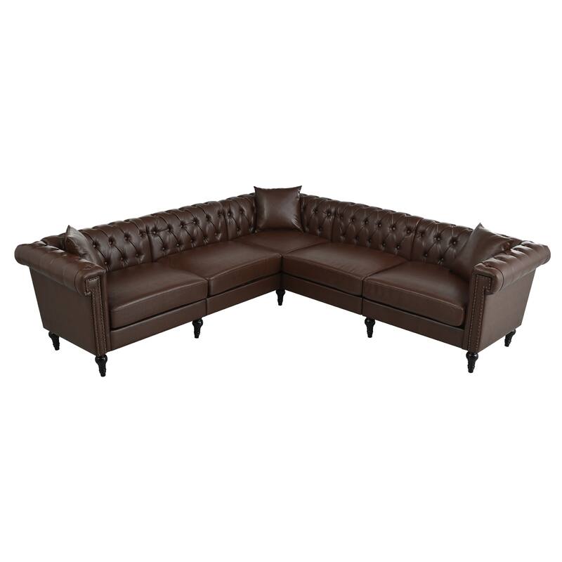 Sectional Sofa Couch for Living Room, L Shaped Reversible Modern Chesterfield Sofa with Rolled Arms and Nailhead