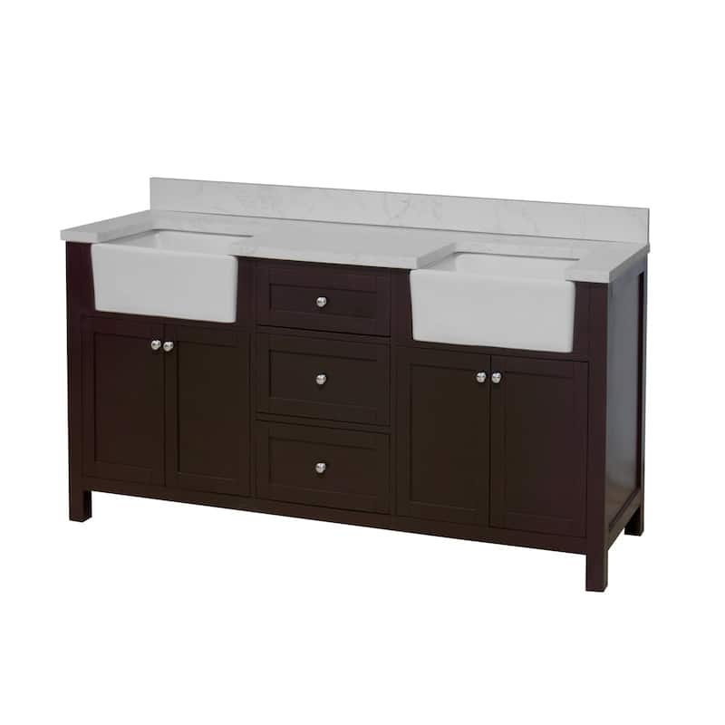 KitchenBathCollection Yorkshire 72" Farmhouse Double Bathroom Vanity with Engineered Marble Top