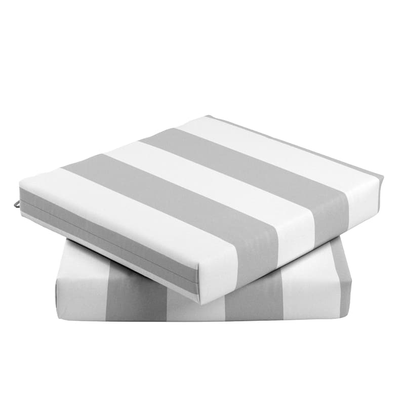 California Umbrella Outdoor Chair Pad Set of 2, 18" x 18", 2.5" Thick, Solstice Olefin Fabric - Grey - White