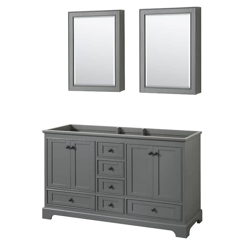 Wyndham Collection Deborah 59-1/4" Free Standing Double Wood Vanity - Dark Gray / Matte Black Hardware