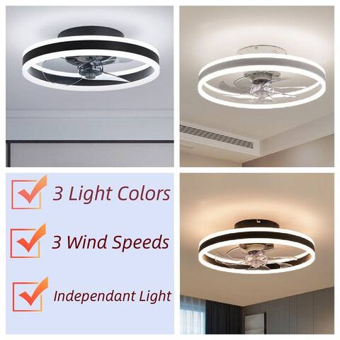 20'' Small LED Enclosed Ceiling Fan Low Profile 3 Light Colors