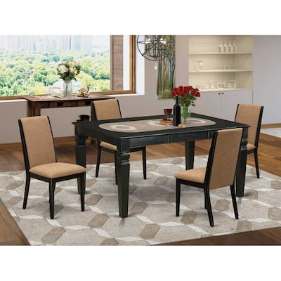 HomeStock 5-Piece Black Finish Solid Wood Top Dining Table with 4 Parson Chair with Butterfly Leaf Lattice Back