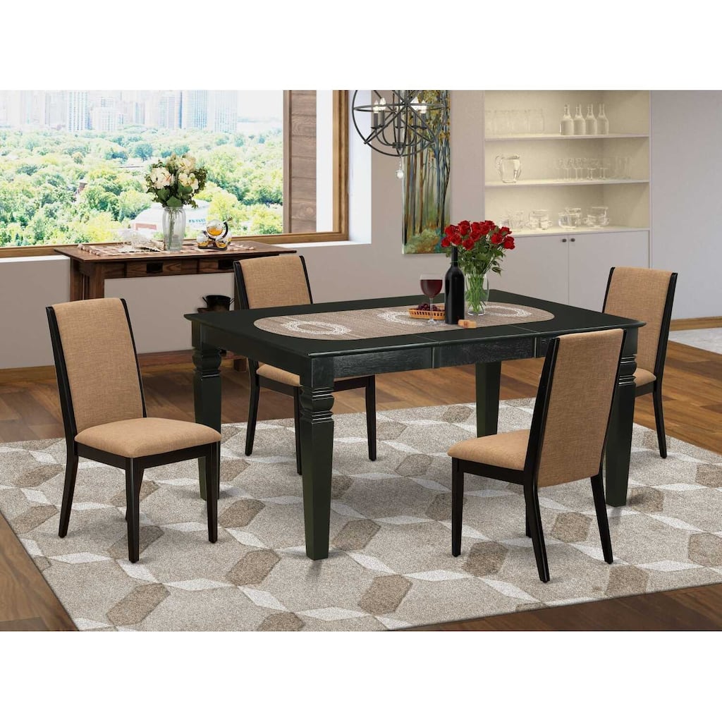 HomeStock 5-Piece Black Finish Solid Wood Top Dining Table with 4 Parson Chair with Butterfly Leaf Lattice Back