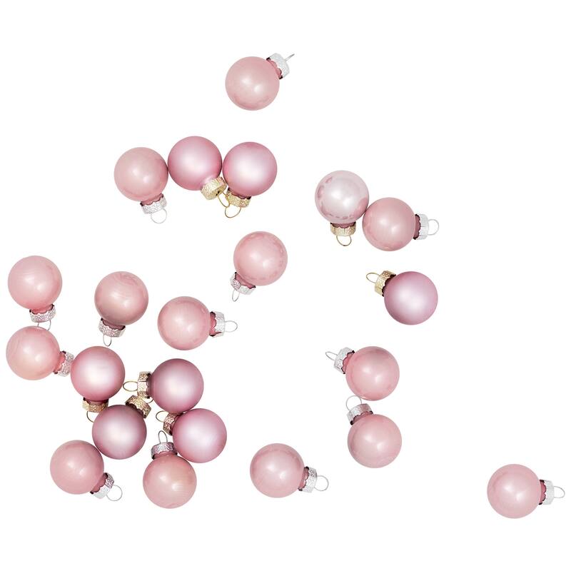 2-Finish Glass Christmas Ball Ornaments - 1" (25mm) - Baby Pink - 24cy