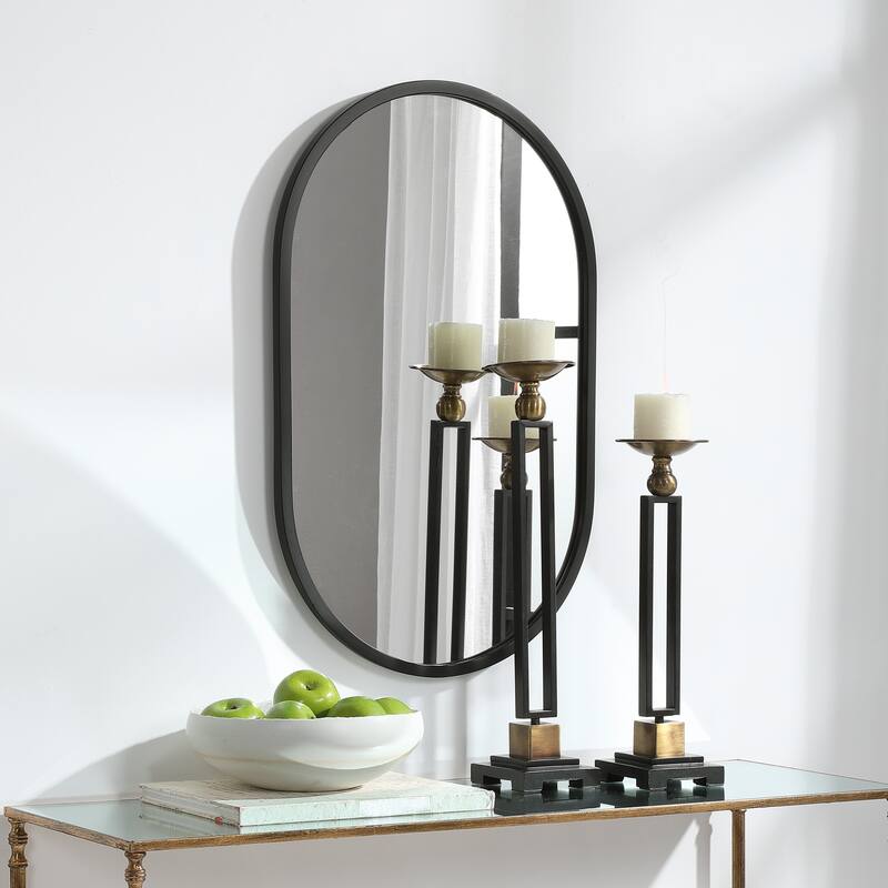 Copper Grove Elongated Oval Matte Black Wall Mirror