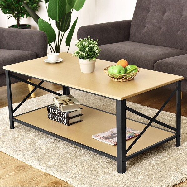 Shop Costway Wood Coffee Table Cocktail Side Accent Table ...