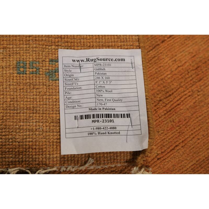 Orange Yellow Modern Gabbeh Oriental Area Rug Hand-Knotted Wool Carpet - 5'3" x 8'1"