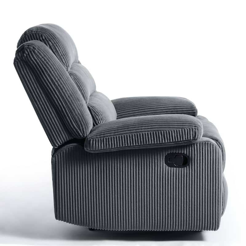 Overstuffed Cotton Corduroy Manual Pushback Recliner with Wide Armrest