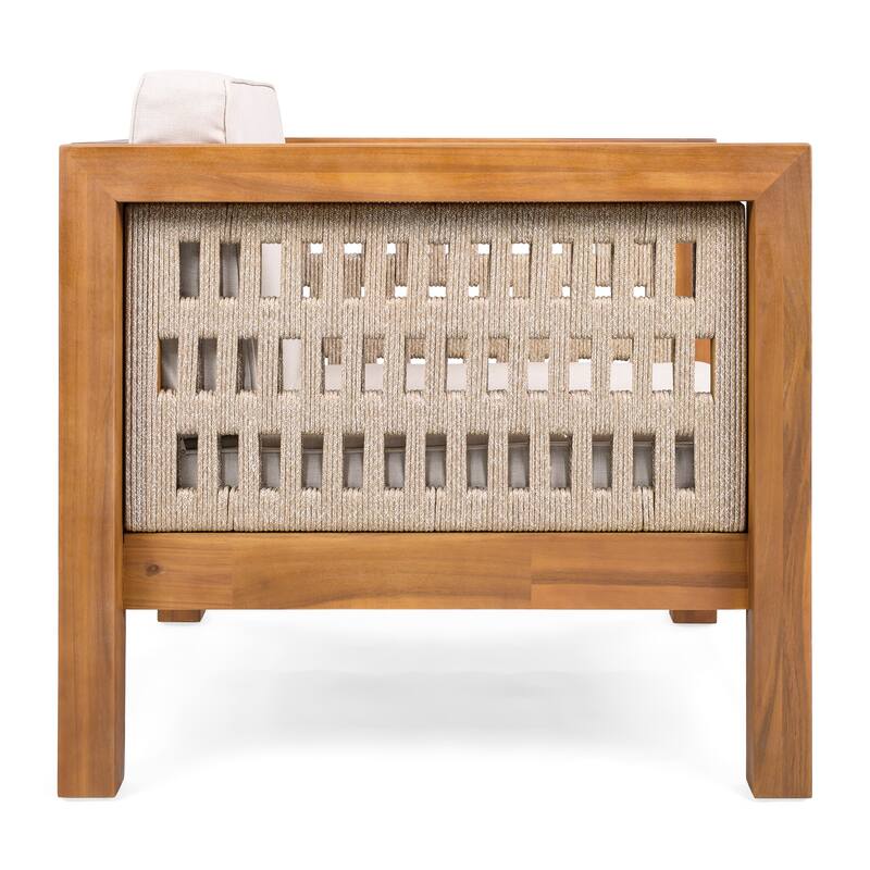 Oana Outdoor Acacia Wood Club Chair with Cushion by Christopher Knight Home