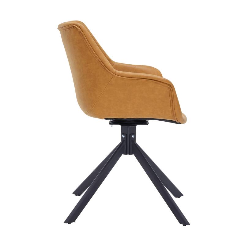 Markley Leather Swivel Dining Armchair with Black Iron Base - Accent Dining Chair for Kitchen and Dining Room Set of 4