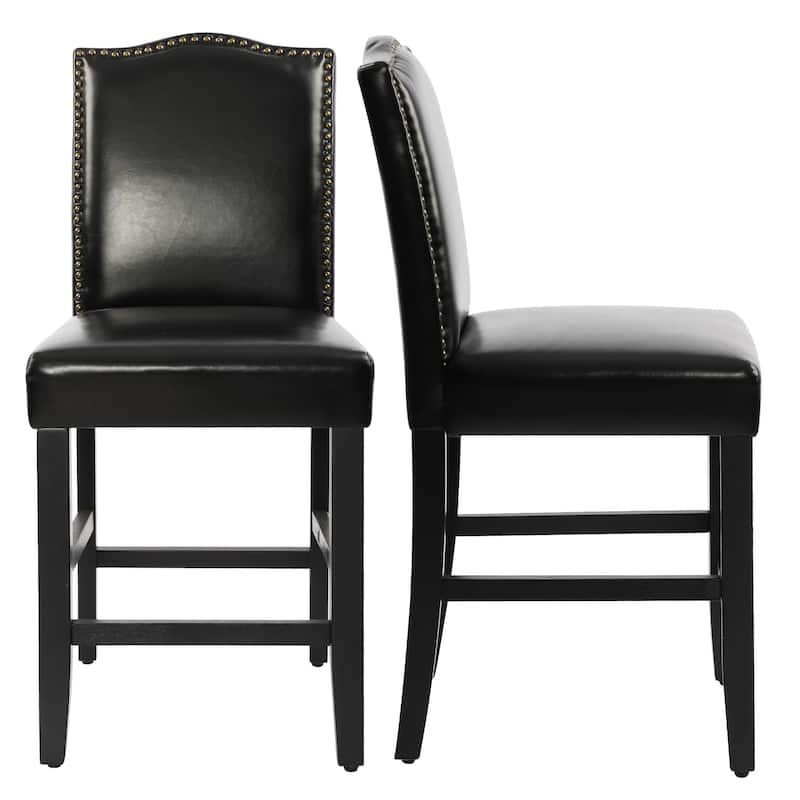 24 Inches Faux Leather Counter Height Bar Stools with Nailhead Trim