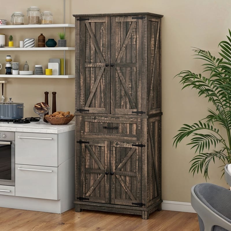 Moasis 64" Farmhouse Tall Kitchen Pantry Storage Cabinet with 2 Drawers & Doors - 72"H - Rustic Oak