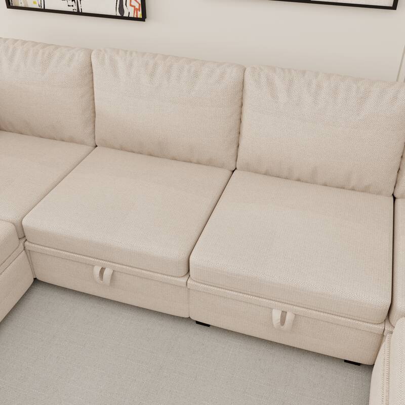 6-Seat U-Shaped Modular Reversible Sectional Sofa with Storage Ottoman