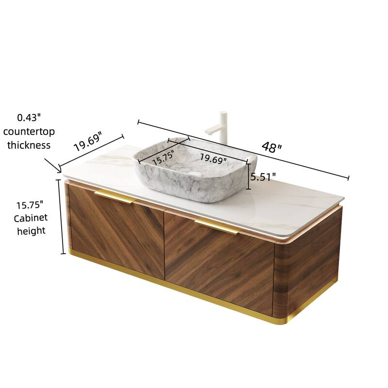 GDF Studio - Dipa 48" Sintered Stone Countertop Bathroom Vanity with Ceramic Vessel Basin & Sensor Light, WITHOUT Faucet