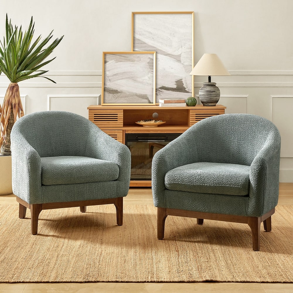 Joseph Modern Boucle Solid Wood Armchair Chair  Set Of 2 By HULALA HOME