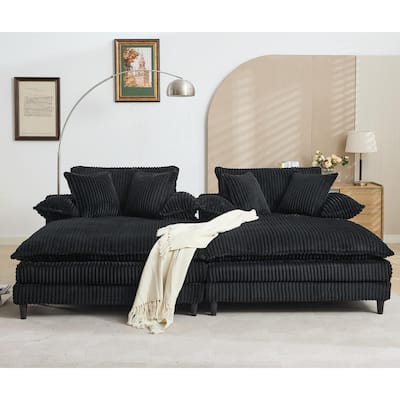 Oversized Double Lounge Chaise Reclining Sleeper Sectional Sofa Bed Corduroy Deep Seat Couch with 4-Gear Adjustable Backrest