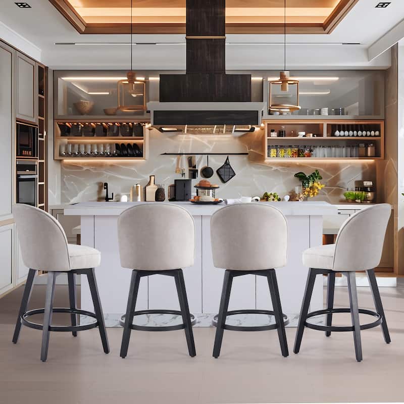 HOMYKA Swivel Bar Stool with Wood Legs Set of 4