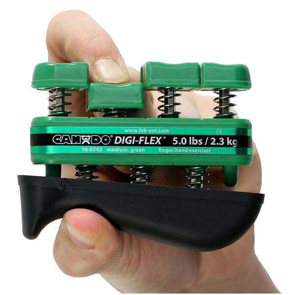 CanDo Digi-Flex hand exerciser - set of 5 (yellow, red, green, blue, black), with metal rack