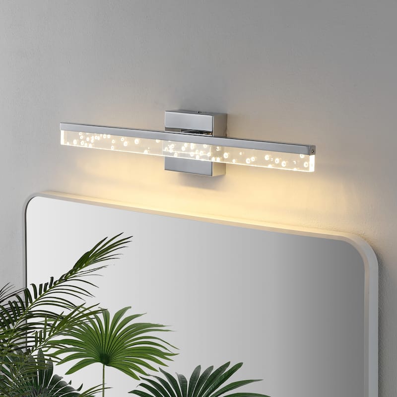 Baxter 22" 1-Light Modern Contemporary 360-Degree Rotatable Iron/Seeded Acrylic Integrated LED Vanity Light, by JONATHAN Y