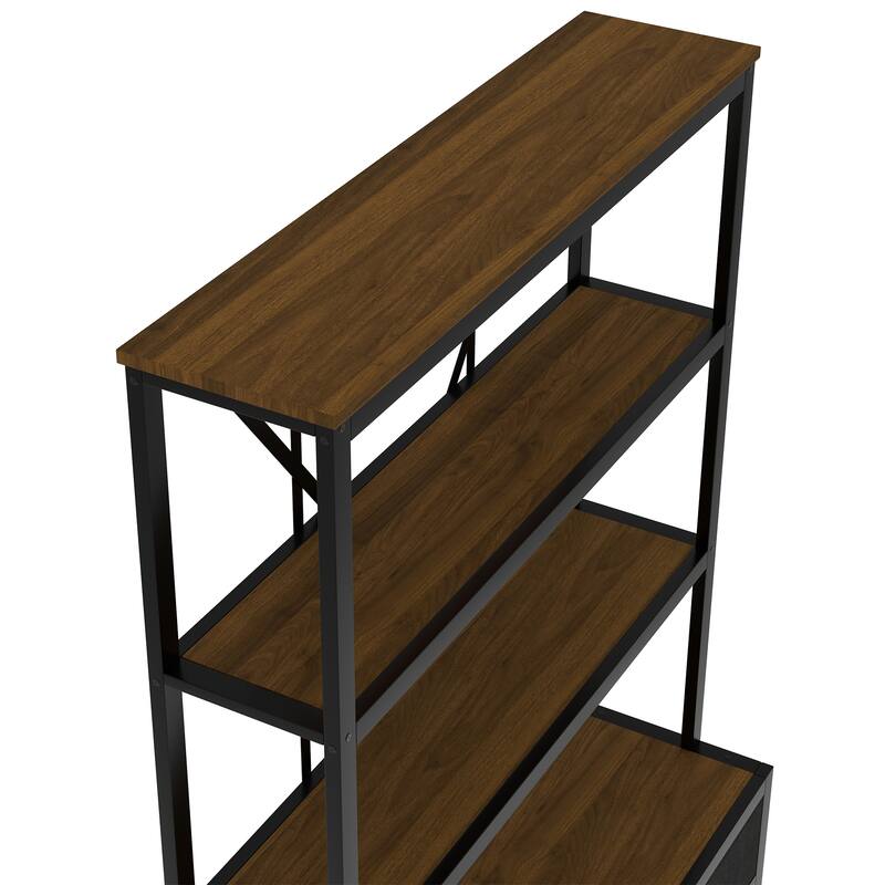 3-Shelf Metal Bookcase with Drawers for Home Office, Open Bookcase, Vintage Industrial Style Bookcase with LED
