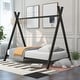 preview thumbnail 1 of 25, Metal House Bed Tent Bed Frame Twin Size Play Floor Bed with Slat Black - Twin