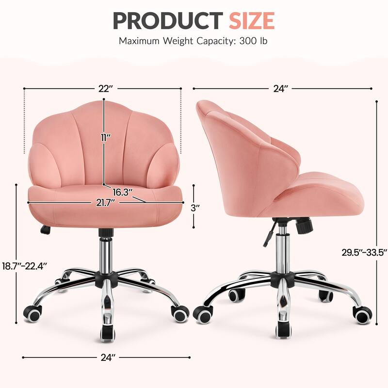 Yaheetech Upholstered Swivel Office Chair with Tufted Shell-Shaped Back for Bedroom Salon