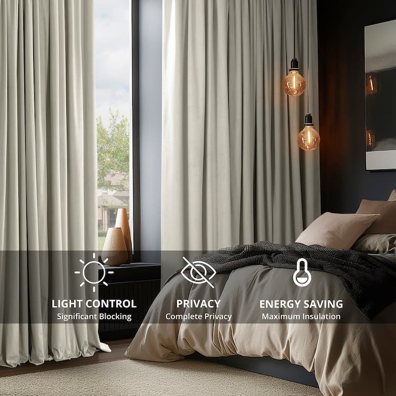 Exclusive Fabrics Extra Wide Velvet Off White Blackout Curtain (1 Panel) - Luxurious Blackout Drapery for Enhanced Privacy