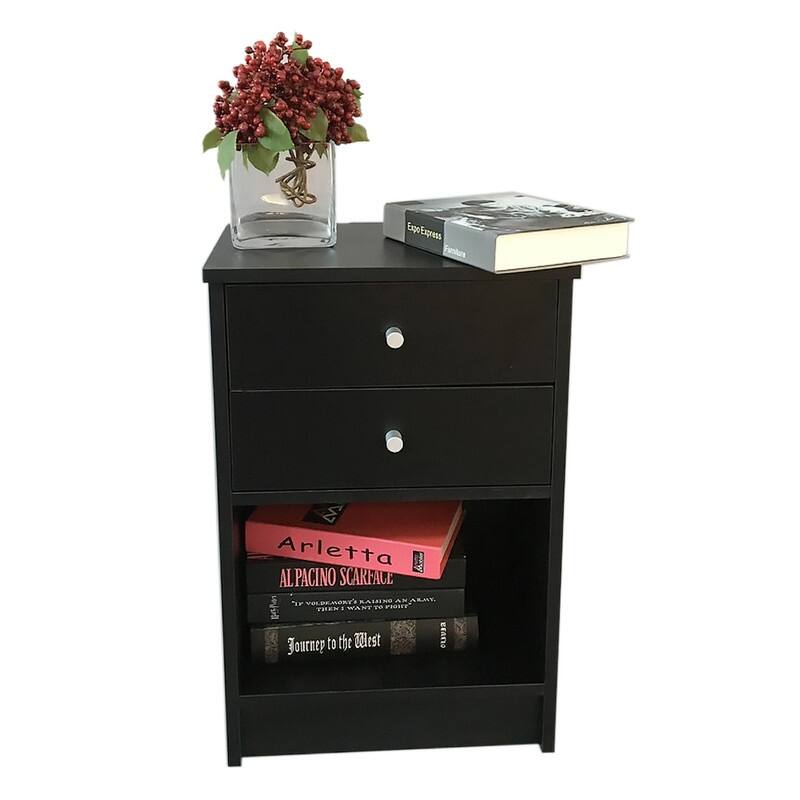 Black Night Stand with Two Drawer