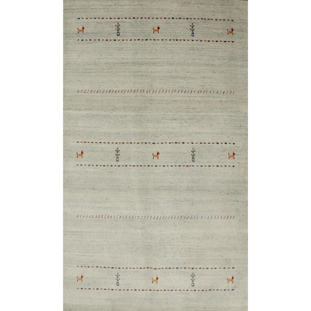 Hand Knotted Oriental 100% Wool Carpet Tribal Animal Pictorial Beige & Ivories Gabbeh Area Rug - 6' 0'' X 4' 1''