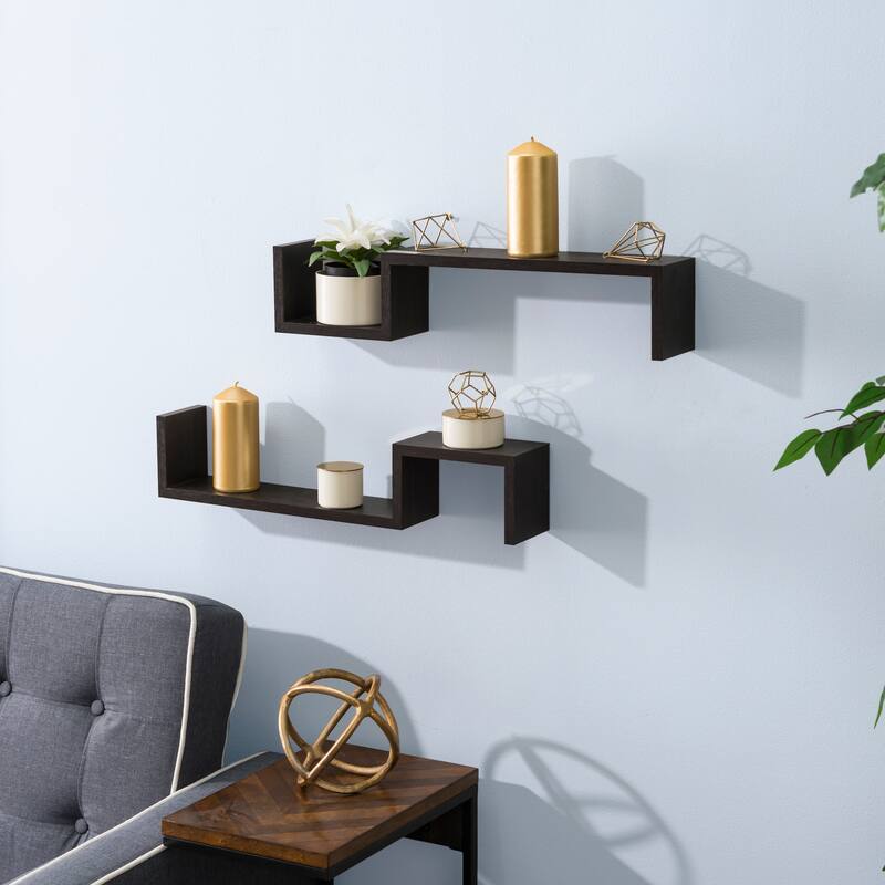 Danya B Espresso "S" Wall Mount Shelves (Set of 2)