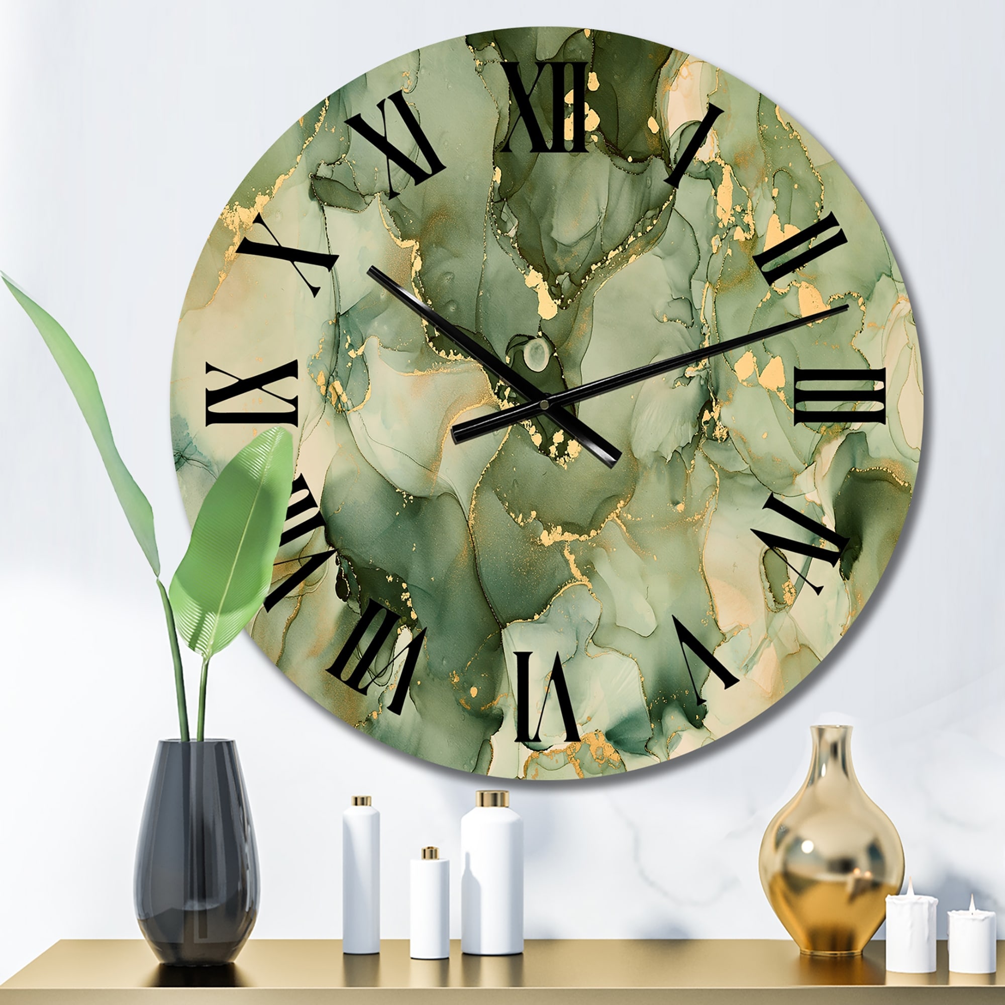 Designart 'Green Luxury Abstract Fluid Art I' Modern wall clock