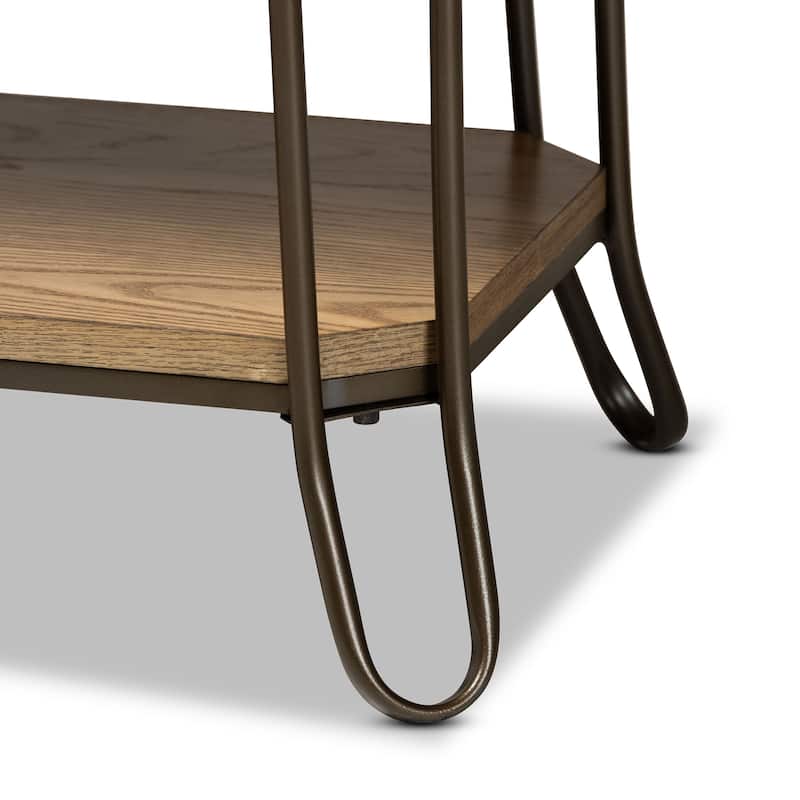 Kellyn Oak Brown Wood and Black Metal 3-Drawer Console Table