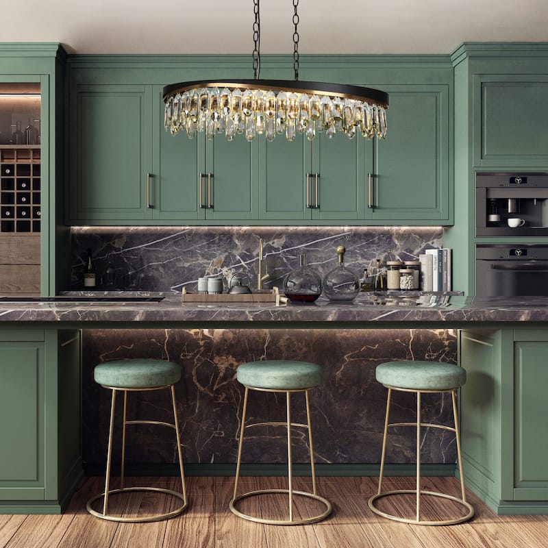 Modern Crystal 6-Light Chandelier Black Gold Kitchen Island Lights