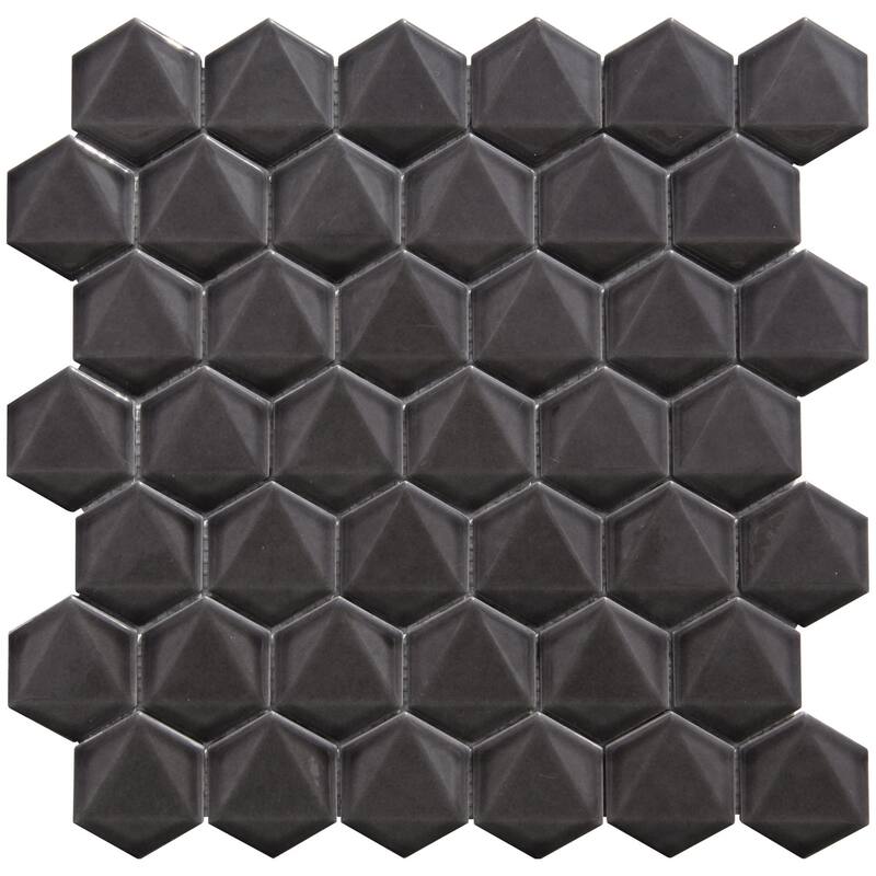 3D Hexagon 2" x 2" Glossy Porcelain Mosaic Tile - 5 sheets (4.90 sf) - Brown