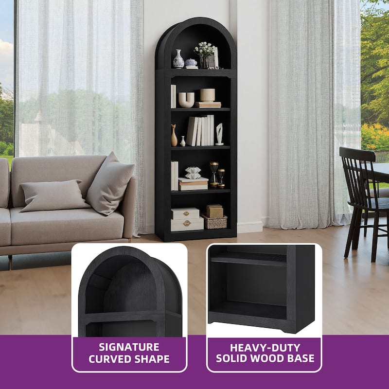Moasis 68" Arched Bookshelf Open Display Bookcase with Storage Shelves for Living Room