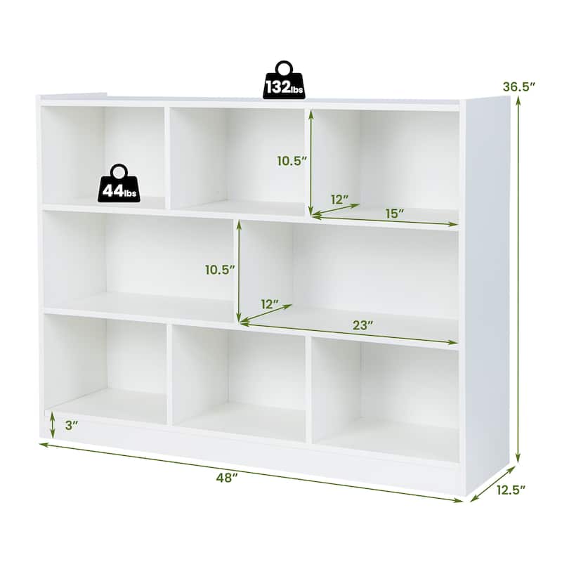 Costway 3-tier Open Bookcase 8-Cube Bookshelf Storage Display Cabinet - 48'' x 12.5'' x 36.5''