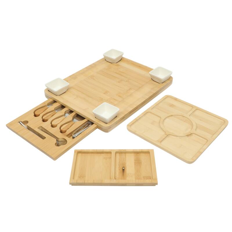 Gibson Home Rustic Inspirations 18-Piece Bamboo Charcuterie Board Set - Ceramic Bowls, Utensils