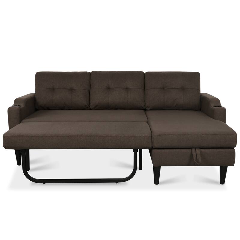 74.8" Fabric Sofa with Storage and Solid Wood Frame, 660lb Capacity