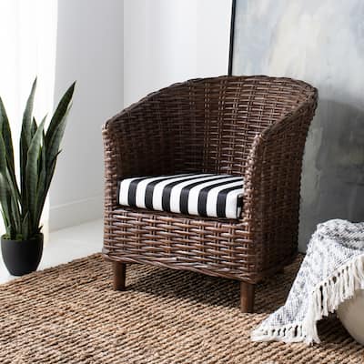 SAFAVIEH Omni Rattan Barrel Chair with Cushion - 29.1" x 27.2" x 32.7"
