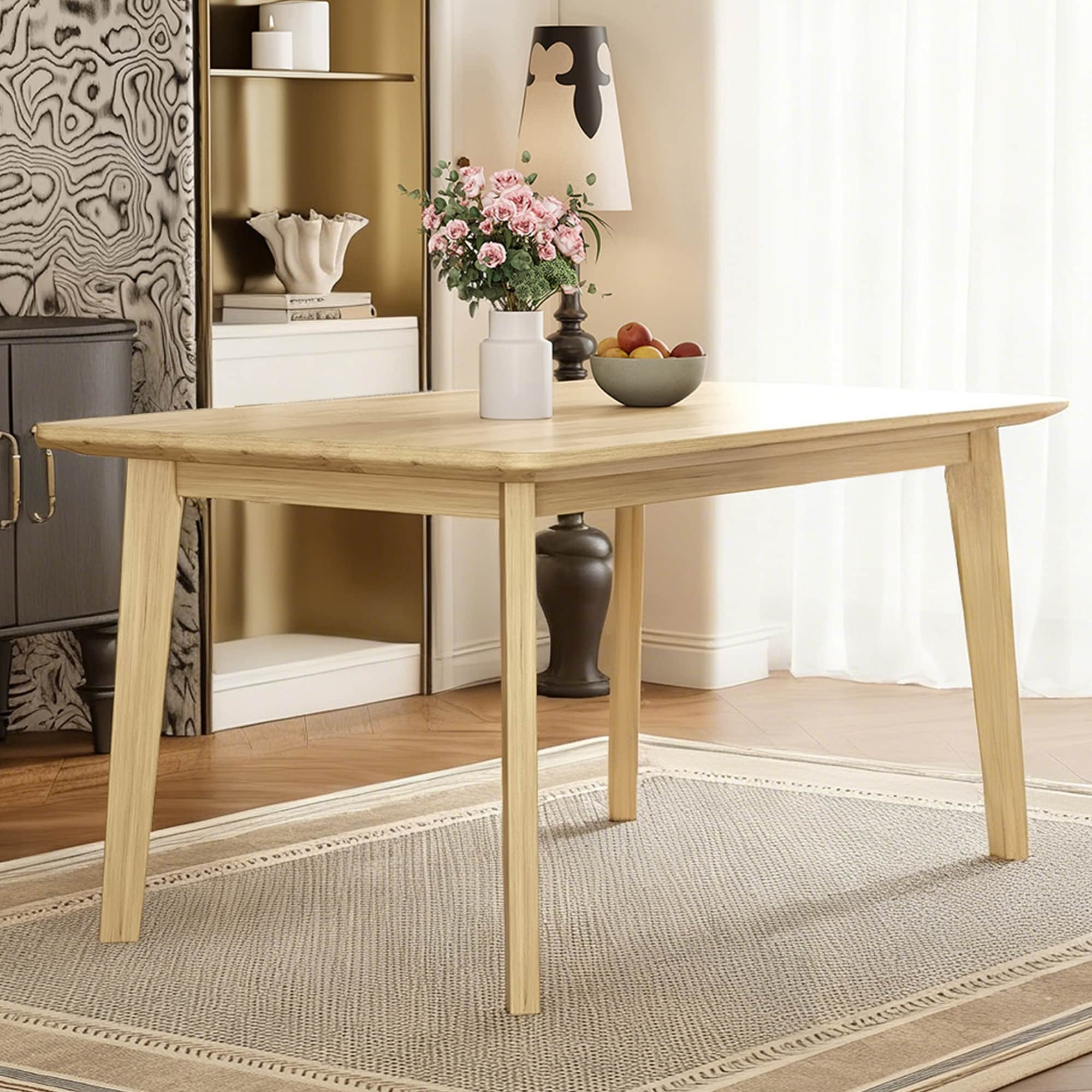 Rustic Farmhouse Dining Table – Solid Wood Frame, Minimalist Retro Design for Dining Room & Living Room, Natural Style.