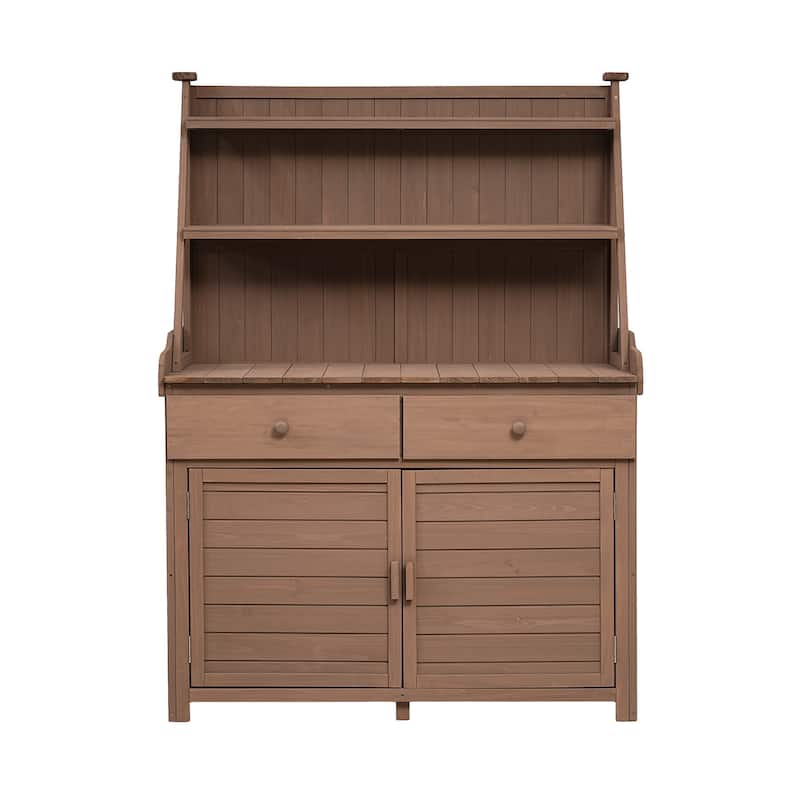 Fir Wood Workstation with Storage Shelf, Drawer and Cabinet, 65inch Garden Potting Bench Table
