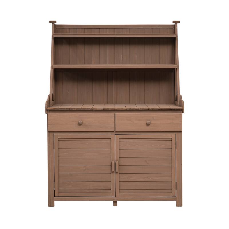 Outdoor Potting Bench Table, Gardening Workstation with Open Storage Shelves, Fir Wood Workstation with 2 Drawers and Cabinet