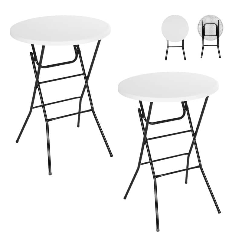 31.5'' Round Folding Picnic Table, Portable Waterproof Plastic Table with Detachable Legs for Indoor & Outdoor Events - White 2-Pack