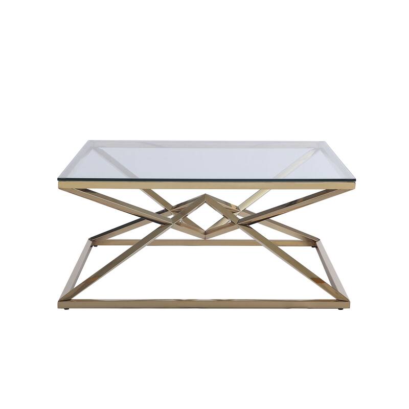 Somette Square Cocktail Table with Pyramid Gold Base